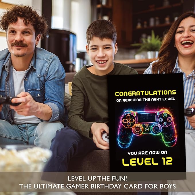 Gooji 5x7 Gamer Birthday Card for Boys and Girls - Level-Up Design for Ages 9, 10, 11, 12 - Perfect Gaming Party Greeting Card (9Y)