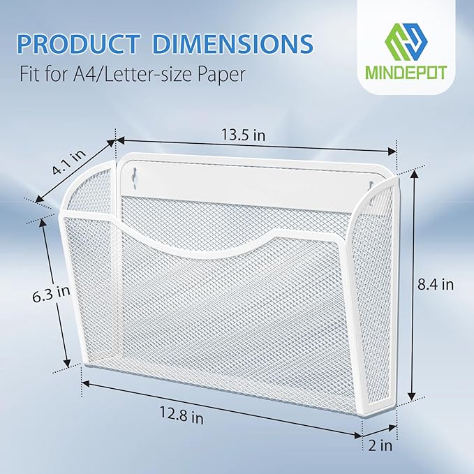 Mesh Hanging Wall File Holders, 3Pack Single Pocket Vertical Mounted File Holder, Wall Basket Mail Organizer for Office, Home and School (White)