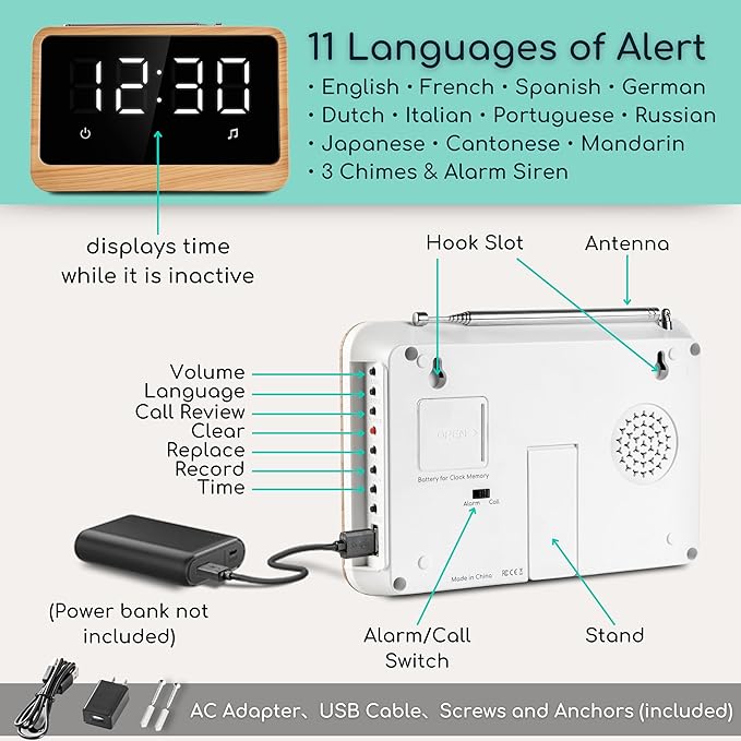 Wireless Call Light System with Call Buttons for Elderly at Home Call Bell for Clinic Seniors Assisted Living Emergency Wellness Center Hospital Restaurant, Maple Wood Texture