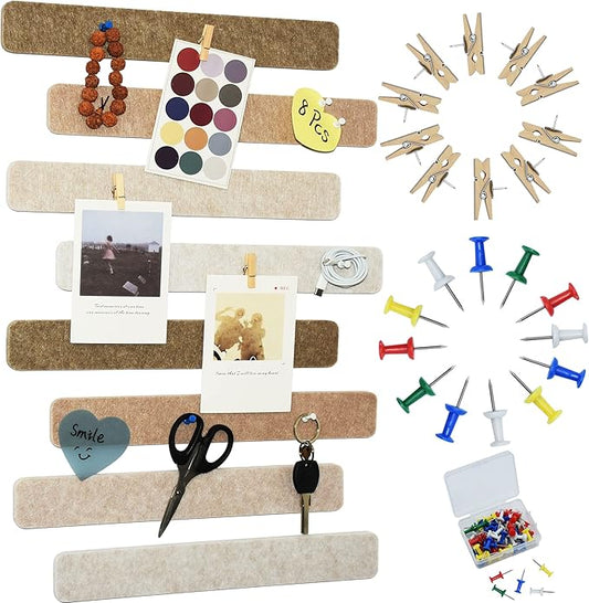 8Pcs Bulletin Board Strips, Camel-Brown Felt Pin Board Bar Strips with 50 Pushpins, Self-Adhesive Felt Cork Board Strips for Wall to Display Your Notes, Photos, Schedules, Announcements