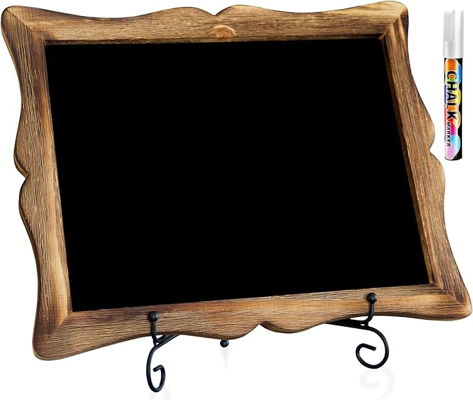 Tabletop Chalkboard Sign with Easel (11x13) + White Liquid Chalk Marker | Hanging or Freestanding Framed Chalkboard with Hand Crafted Sweetheart Frame - Multipurpose Small Chalkboard Sign