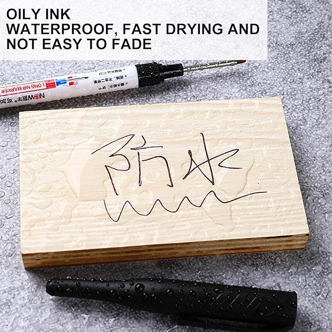 4 Pcs Multi Purpose Deep Hole Marker Pens,Long Nib Head Marker Waterproof Colorful Carpenter Pen for Bathroom Woodworking Decoration,Red Black Blue Green Ink Permanent Markers Marker Pens (Black)