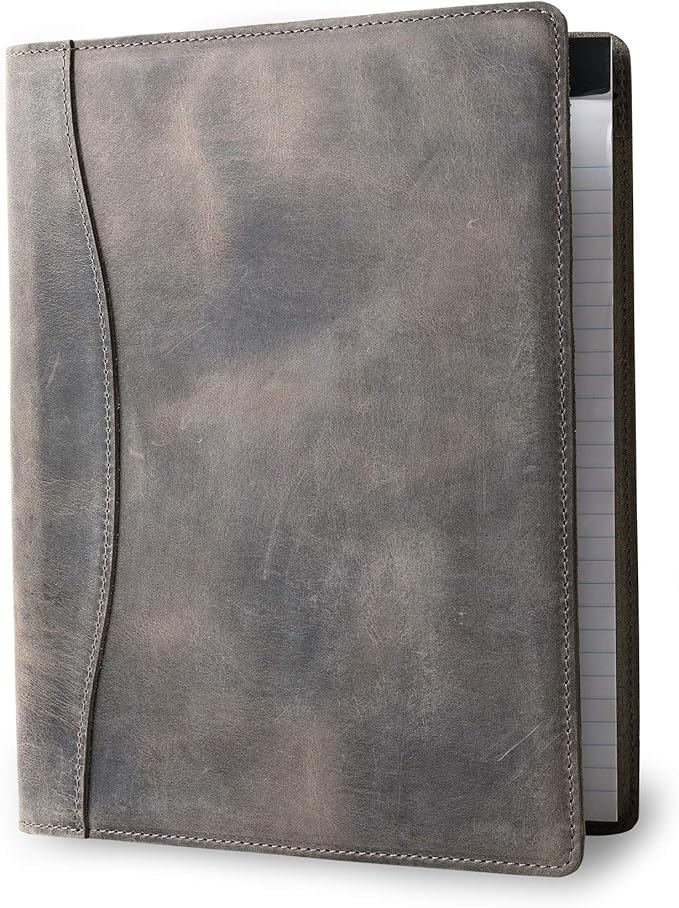 PEGAI Handmade 100% Leather Padfolio, Legal Pad Organizer for Business School Office Conference, Heavy Duty Full Grain Cow Hide Resume Interview Folio, Amazing Gift Idea | Marshall (Rock Gray)
