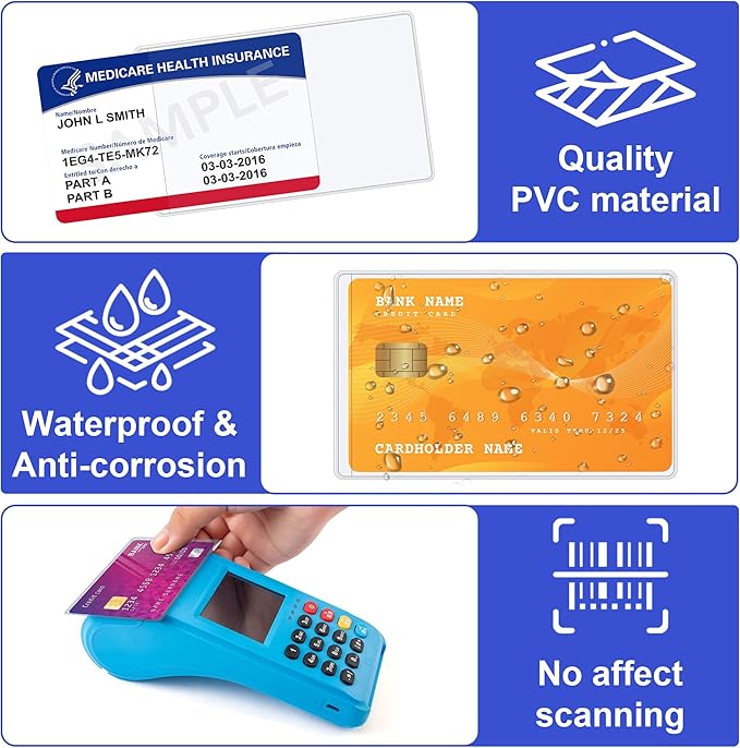 16 PCS Social Security Card Protector Sleeves/New Medicare Card Protector Sleeve/Credit Card Holder,31 Mil Soft Clear Plastic Card Sleeves, Waterproof SSN Card Protector