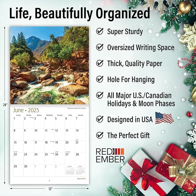RED EMBER Untamed & Beautiful National Parks 2025 Wall Calendar 12 Month | 12" x 24" Open | Thick & Sturdy Paper | Giftable | Calendar 2025