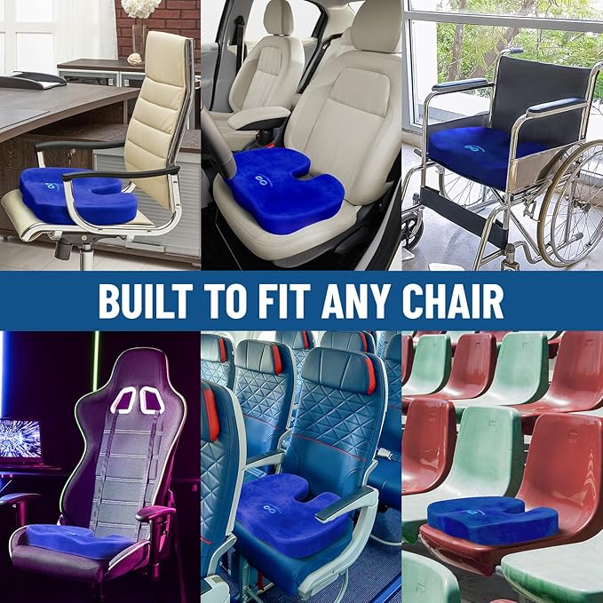 Everlasting Comfort Doctor Recommended Memory Foam Seat Cushions for Office Chairs - HSA FSA Eligible Tailbone Pain Relief Cushion, Sciatica & Back Support, Office Chair Cushion & Car Seat Cushion