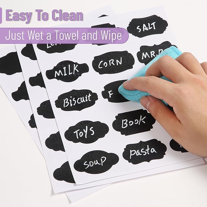 Mr. Pen- Chalkboard Labels, 150pcs, Assorted Shapes, White Chalk Marker & Small Towel, Sticker Labels for Storage, Bottle & Food Jars
