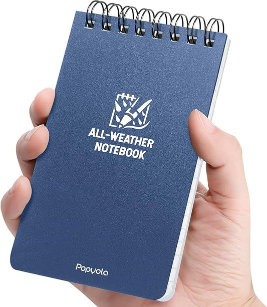 POPYOLA 1 Pack Waterproof Pocket Notebook, 3x5 Pocket Notepad, All Weather Mini Spiral Notepad, Write in the Rain Police Notepad with 100 Squared Pages for Outdoor Home Office School, Blue