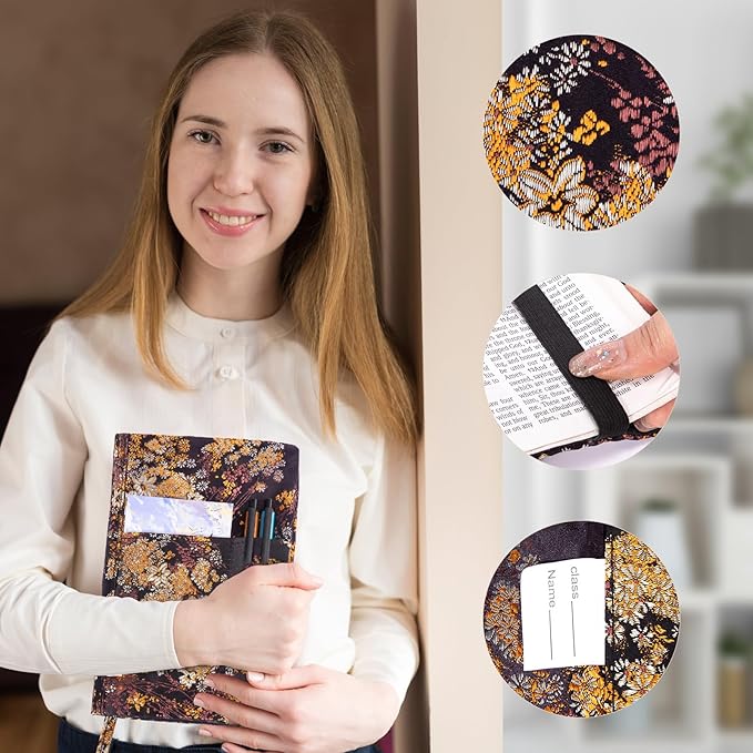 Book Covers with Cardholder - Fabric Dust Jackets for Books - Book Protector for Book Lovers - Book Covers for for Paperbacks,Hardcover,Bibles - Soft Cover Book Sleeve for AA Books