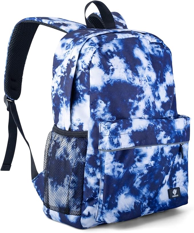 Fenrici Tie Dye Backpack for Boys, Girls, Blue Backpack for Kids, Bookbag with Padded Laptop Compartment, Blue Tie Dye, Indigo Blue, 16 Inch