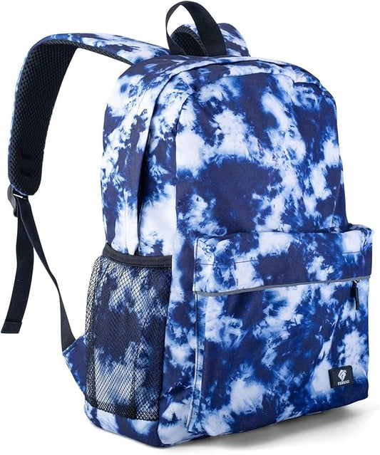 Fenrici Tie Dye Backpack for Boys, Girls, Blue Backpack for Kids, Bookbag with Padded Laptop Compartment, Blue Tie Dye, Indigo Blue, 16 Inch