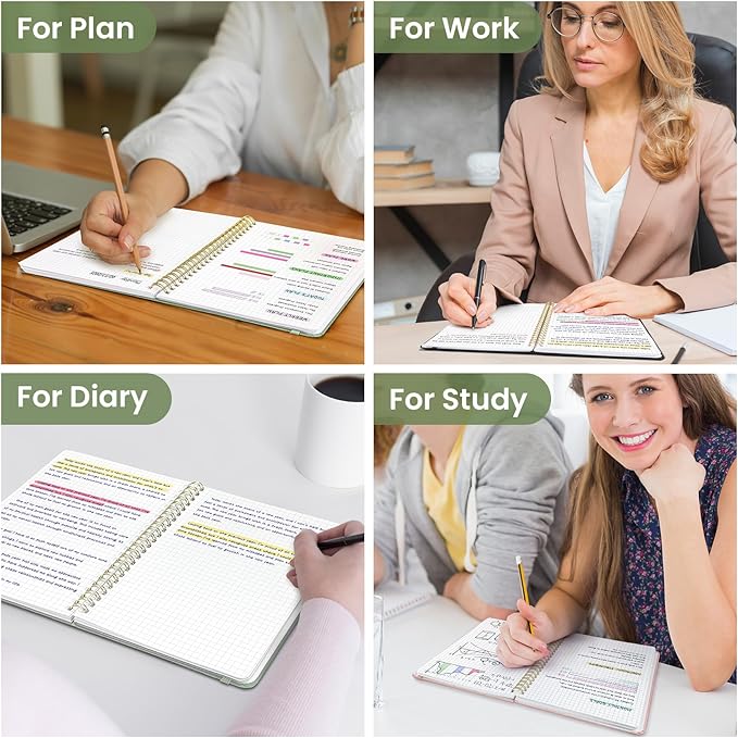 Taja Graph Spiral Journal Notebook for Women & Men, 140 Pages, Graph Paper Hardcover Notebook for Planning & Tracking, Journals for Graphing, A5(6"x8") - Green