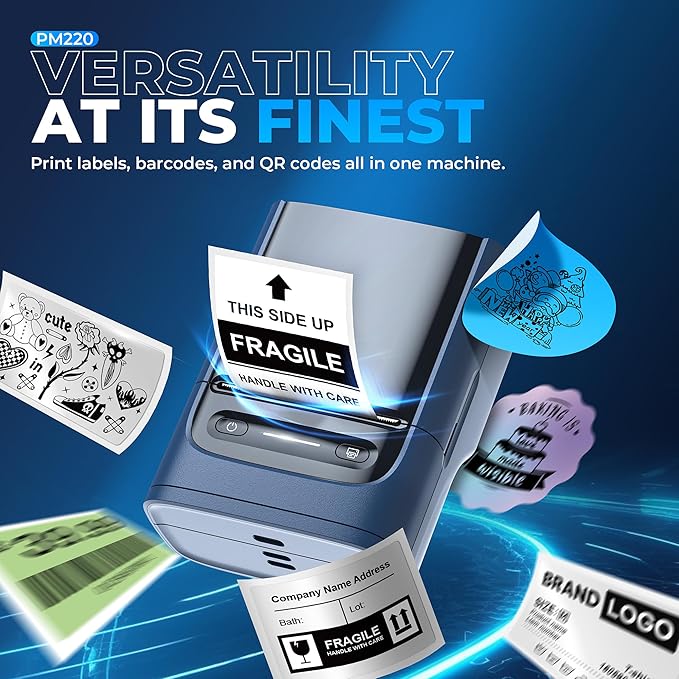 Nelko Label Maker Machine with Tape, PM220 Bluetooth Label Printer, 2 Inch Portable Thermal Printer for Small Business, Logo, Clothing, Sticker Printer for Phones & PC, with 3 Labels, Deep Blue