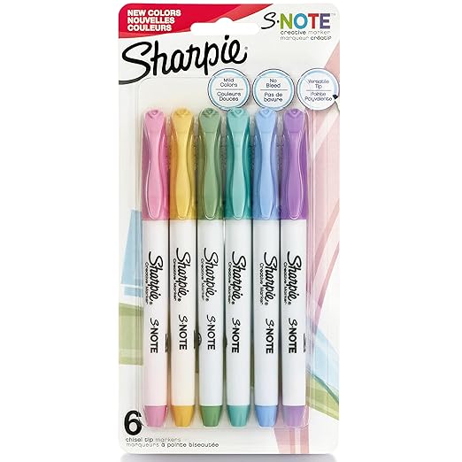 SHARPIE S-Note Creative Colouring Marker Pens | Highlight, Write, Draw & More | Assorted Pastel Colours | Chisel Tip | 6 Count