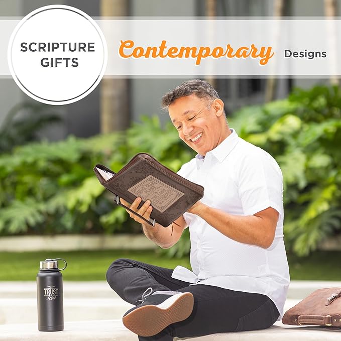 Christian Art Gifts Brown Faux Leather Classic Bible Cover A Man’s Heart - Proverbs 16:9 Bible Case Book Cover for Men or Women XL