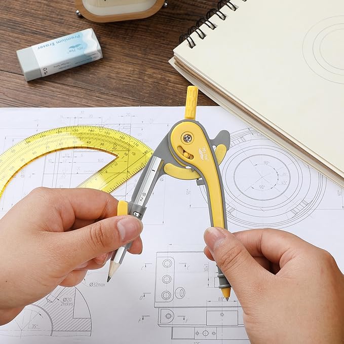 Mr. Pen- Compass and Protractor Set, Yellow, Compass Geometry Tool, Protractor and Compass Set, Compass Drawing Tool, Drawing Compass, Geometry Compass, Math Compass for Geometry