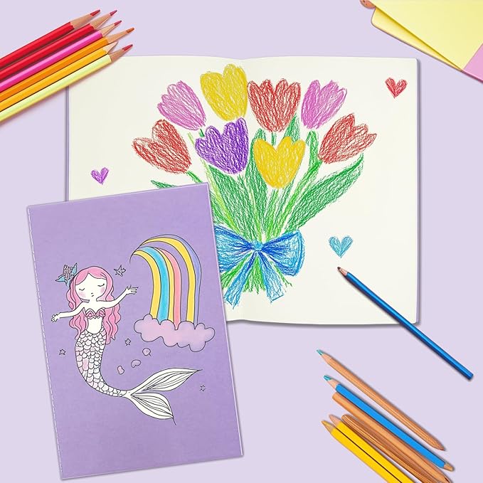 6 Pack Blank Books for Kids - 5.5"x 8.3", 60 Pages - Small Notebooks Bulk, Girls Journals for Drawing & Writing, Sketchbooks w/Colorful Soft Cover, Unlined Paper, A5 Travel Size (Dark)