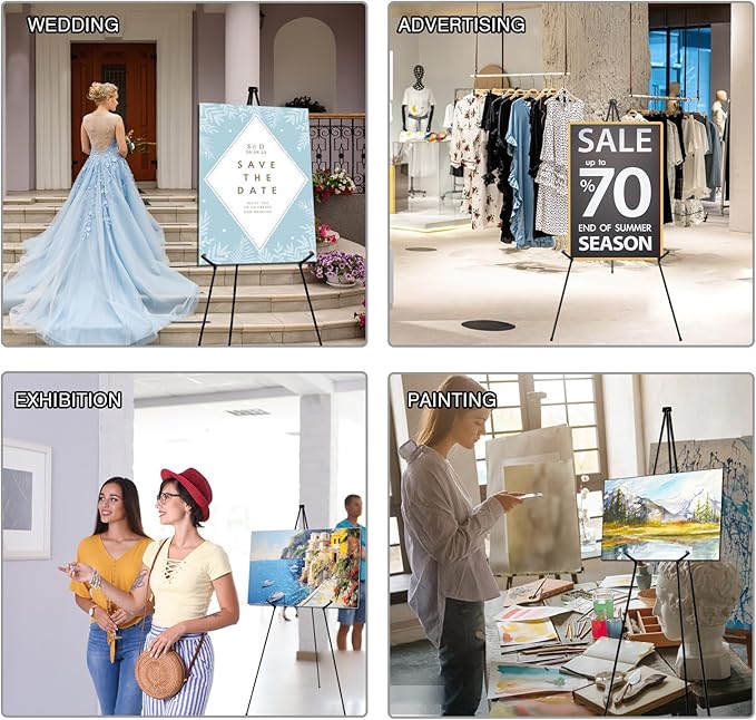 AROIC 63 "Easel Stand for Display, 10 Pack Portable Foldable Metal Easel, Easels for Signs Wedding Logos ,Arts, Painting,Adjustable Floor Easels with 10 Storage Bag