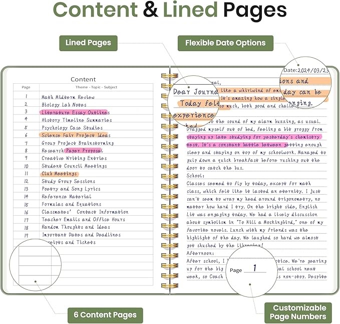 Lined Spiral Journal Notebook for Women, A5 College Ruled Journals for Writing, Hardcover Notebooks for Work, Note taking and Office School Supplies,140 Pages - Green