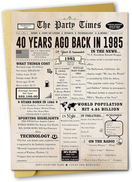 Ziwenhu Big 40th Birthday Card Gift for Men Women or Him Her, Happy 40 Year Old Birthday Greeting Card for Mom Dad, Vintage 40th Birthday Decorations for Husband Wife