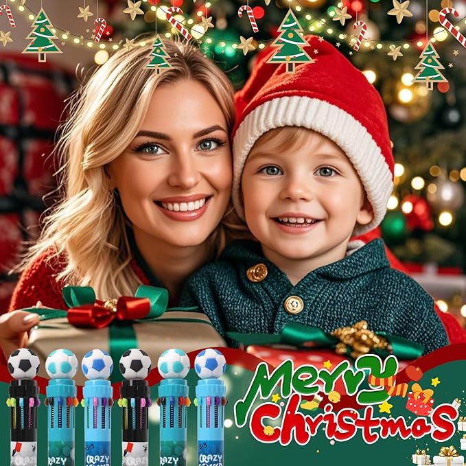 Multicolor Ballpoint Pen 0.7 mm, 10-in-1 Colored Pens Fine Point Retractable World Cup Soccer Ballpoint Pens for Office School Students Kids Christmas Gift, 6 Pack