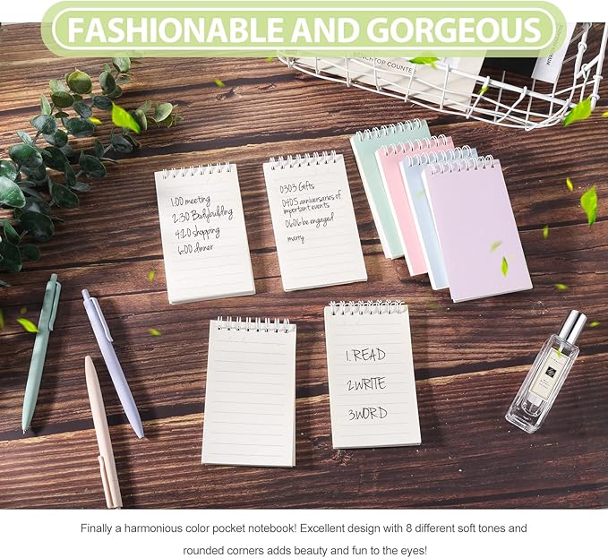 Ddaowanx Small Notebooks,3x5 Pocket Spiral Notepads With Lined Pages - The Perfect Little Mini Notebook to Stay Organized and Boost Productivity at Work or School (8, Cute Colors)