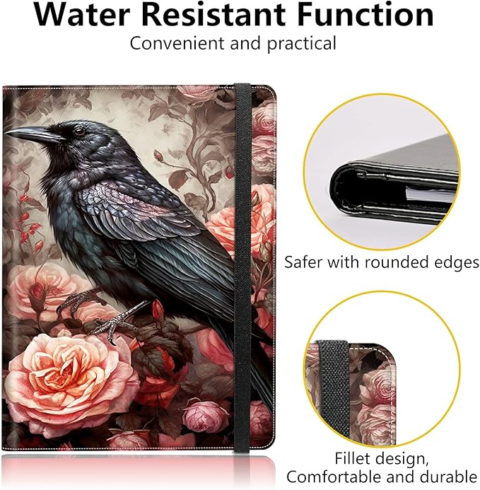 Bird and Roses PU Leather Padfolio Clipboard Notepad with Pen Loop and Elastic Strap Interview/Resume Document Organizer for Business School Office