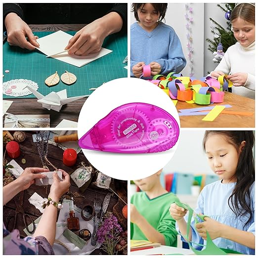 Glue Runner Permanent, Double Sided Adhesive Scrapbook Runner Tape Roller, 0.3-inch by 360-Inch, Permanent Adhesive Dots Roller Applicator - 12 Packs Rose and White