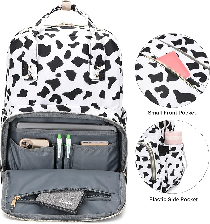Cow Print Laptop Backpack College Bookbag School Backpack for Women Girls, Travel Backpack 15.6 Inch Computer Backpacks