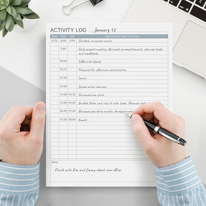 Dunwell Activity Log Notepad (8.5x11"), 54 Sheets, Time Sheet Log Book Note Pad, Undated Desktop Planner Pad for Daily Tasks, Desk Planner Task Log for Home or Office