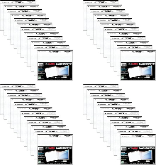 Roaring Spring Case of 48 of Landscape Note Pads, 11"x9.5", 40 sheets of Heavyweight 20# Recycled White Paper, College Ruled W/Margin, Micro-Perforated