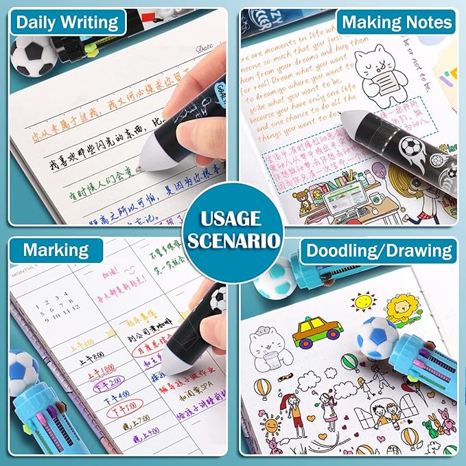 Multicolor Ballpoint Pen 0.7 mm, 10-in-1 Colored Pens Fine Point Retractable World Cup Soccer Ballpoint Pens for Office School Students Kids Christmas Gift, 6 Pack