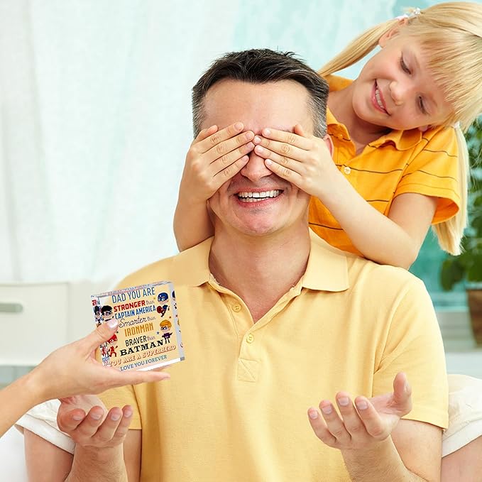 Gift for Dad - Superhero Gifts for Dad - Funny Clear Block Gift for Dad, Grandad - Unique Birthday Gifts for Dad - Dad Gifts for Father's Day, Christmas