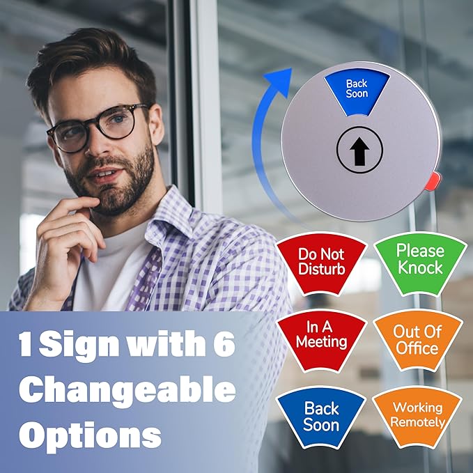 Out Of Office Sign for Door, 6 Options Status Private Sign, In a Meeting, Do Not Disturb, Working Remotely, Conference Sign for Offices