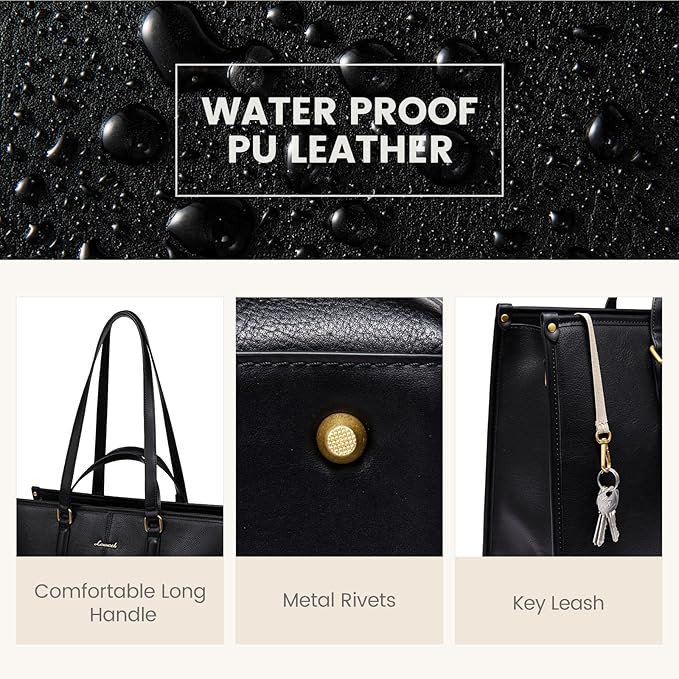 LOVEVOOK Laptop Bag for Women,15.6 inch Work Bags with Clutch, Vintage Leather Laptop Tote Bag,Computer Bag Laptop Purse, Briefcase Tote Bag Shoulder Bag Handbag for Business Office Teacher