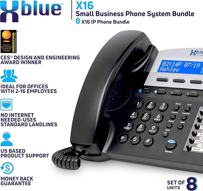 XBLUE X16 Small Business 8 Phone System Bundle - Six Outside Lines & Sixteen Phone Capacity - Includes Auto Attendant, Voicemail, Caller ID, Paging & Intercom