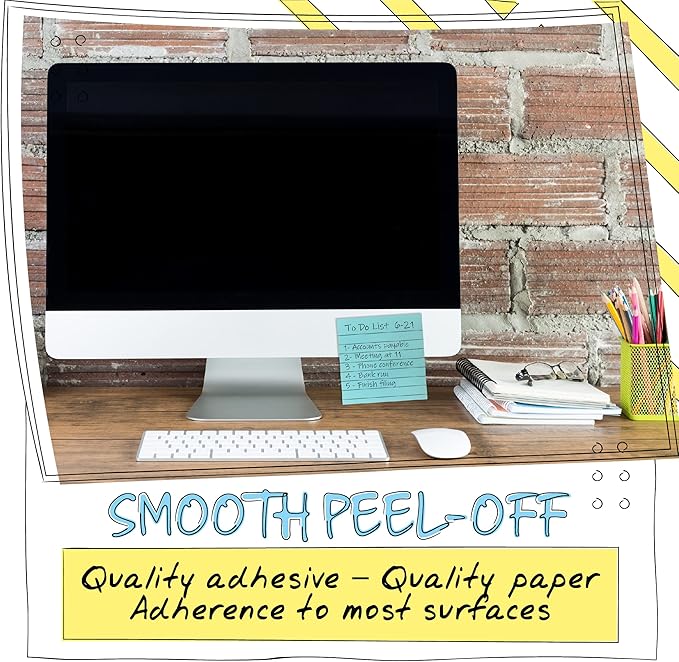 Lined Sticky Notes 3 x 3, 10 Pack, 1,000 Sheets (100/Pad), Self Stick Notes with Lines, Assorted Pastel Colors, by Better Office Products, Post Memos, Strong Adhesive, 10 Pads