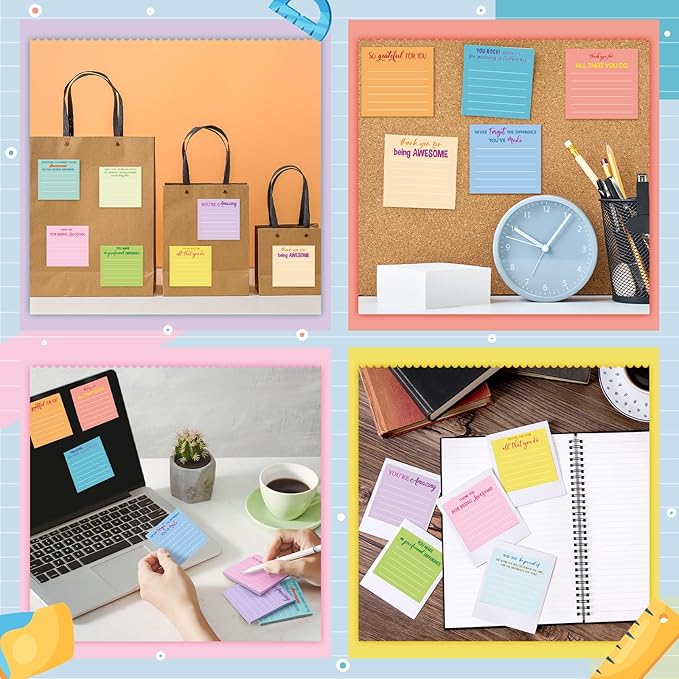 Yinder 24 Pcs Employee Appreciation Sticky Notes Thank You Gifts Bulk Note Pads with Sayings Teacher Gift Mini Pocket Inspirational Notepads for Coworker Office Supply 3 x 3''(Pastel,Thanks)