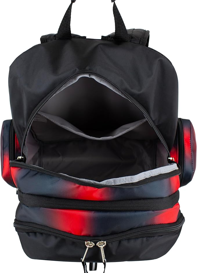 Eastsport Extra Large Backpack Expandable Oversized For Travel Hiking Work Camping Sports Outdoors With Drawstring Bag 18x13.5x9.5 Mochila De Viaje Red Ombre Black