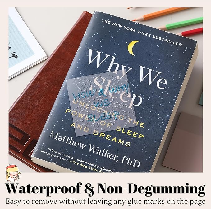[650 Sheets] Transparent, 3 Sizes Clear Sticky Notes Pads, Pastel Color Waterproof Self-Adhesive Translucent See Through Sticky Notes for Annotating Books,School & Office