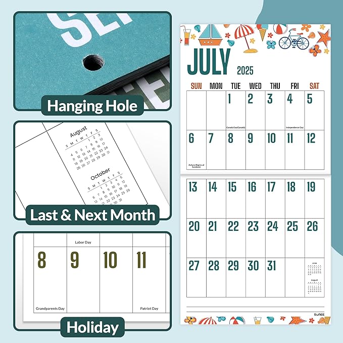 SUNEE Calendar 2024-2025, Large Print Wall Calendar Sep. 2024 - Dec. 2025, 15-Month, Monthly Planner with Big Grid, Big Wall Calendar for Home Office Planning, 12" x 24" (Open)
