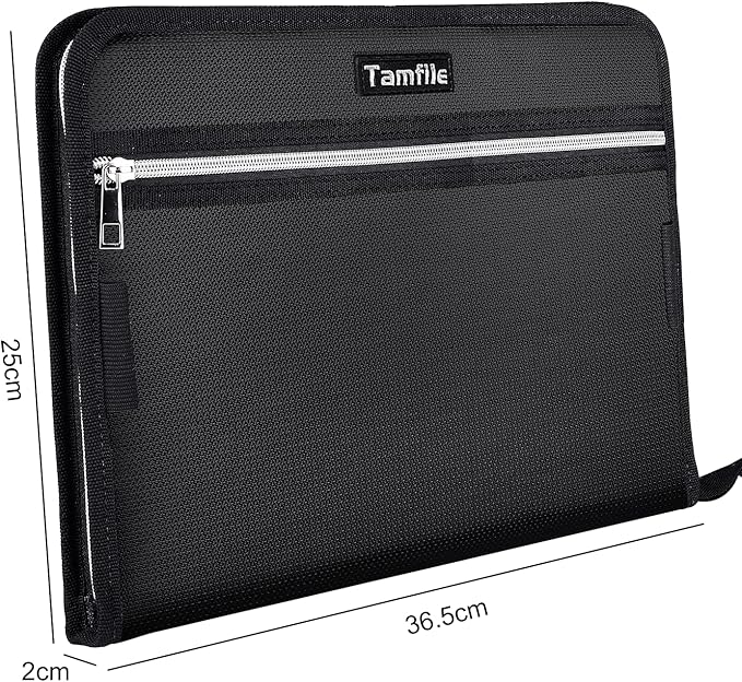 Fireproof Safe Accordion File Organizer Bag Folder,Waterproof Expanding Filing Folder with 14 Pockets, A4 Letter Size, Document Organizer Holder and Color Labels /2 Zipper (Black 14.3" x 9.8")