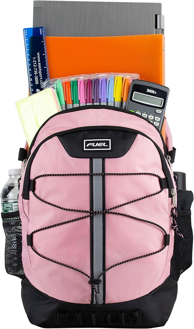 FUEL Hiking Backpack for Women Men Terra Sport, Travel, College, Gym, Work with Laptop Sleeve, Bungee, 18 Inches, Pink