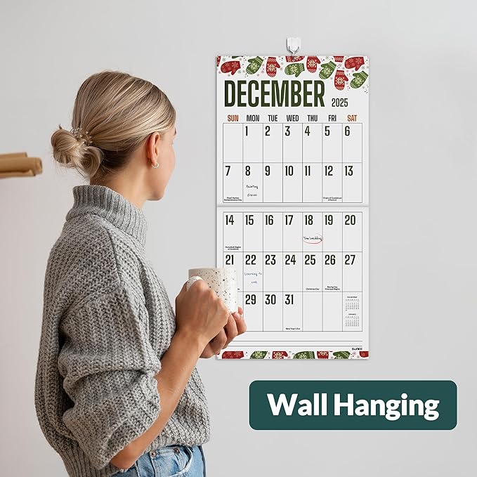SUNEE Calendar 2024-2025, Large Print Wall Calendar Sep. 2024 - Dec. 2025, 15-Month, Monthly Planner with Big Grid, Big Wall Calendar for Home Office Planning, 12" x 24" (Open)