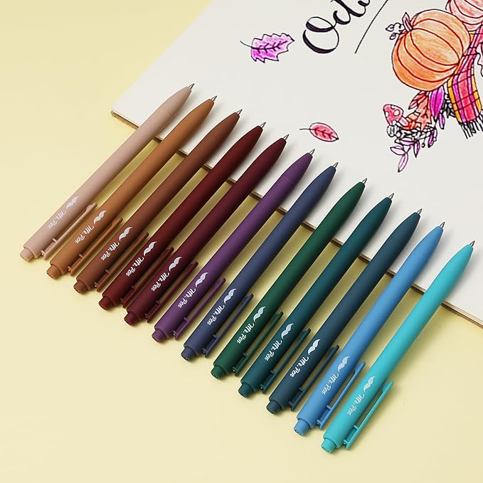Mr. Pen- Retractable Gel Pens, 12 Pack, Dark Vintage Gel Pens, Gel Pens Fine Point 0.7mm, Retractable Pens, Cute Pens, Gel Ink Pens, Aesthetic Pens for Journaling Fine Tip Pens