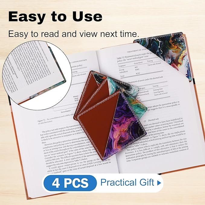 4 Pieces Leather Bookmarks, Cute Book Accessories for Reading Lovers, Page Markers for Women Men Kids Students Teachers Retirement Birthday Gift (Marble Print)
