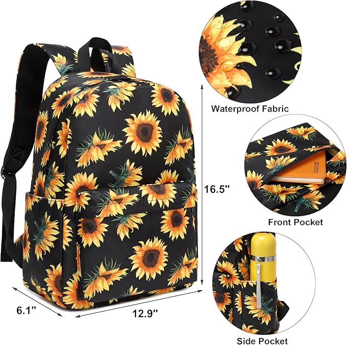 Sunflower School Backpack for Teens Girls, Womens College Bookbags Kids School Bags Laptop Backpacks