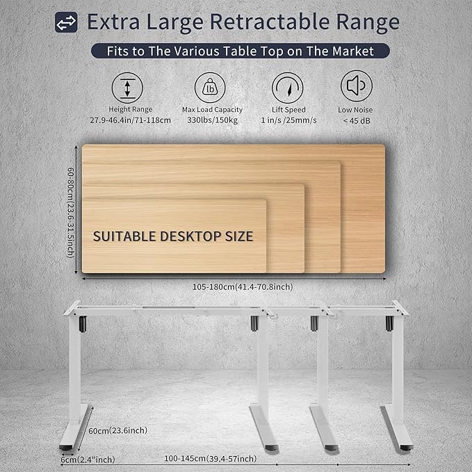 Standing Desk Frame, Electric Stand up Desk Frame Height Adjustable Table Legs Sit Stand Desk Frame, Single Motor Ergonomic Standing Desk Base Workstation, Frame Only, White