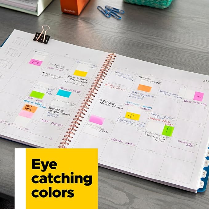 Post-it Flags, 60/On-The-Go Dispenser, .94 in Wide, Alternating Electric Glow Collection (680-EG-ALT)