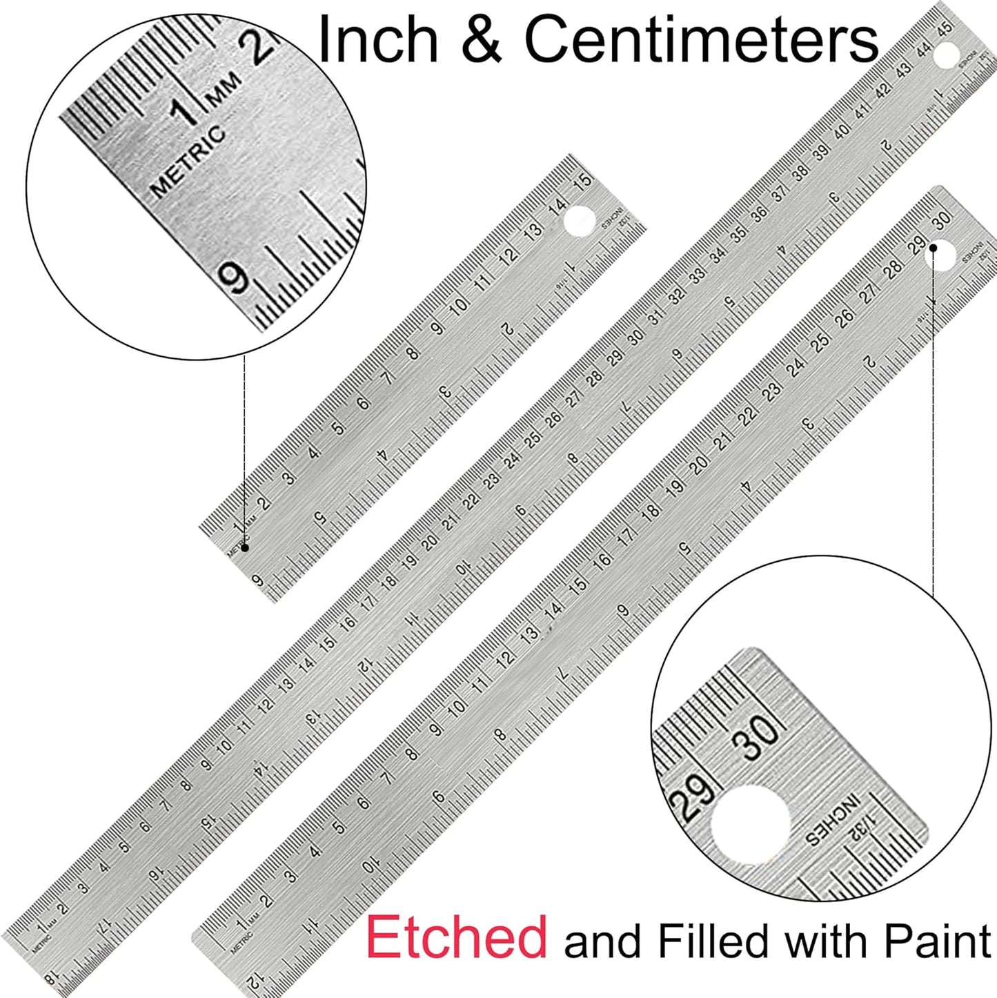 Metal Ruler 18 Inch: [1 Pieces 18 Inch] Non-Slip Cork Backing Rulers with Inch and Centimeters Prevent Ink Leakage:for School Office Drawing Engineering